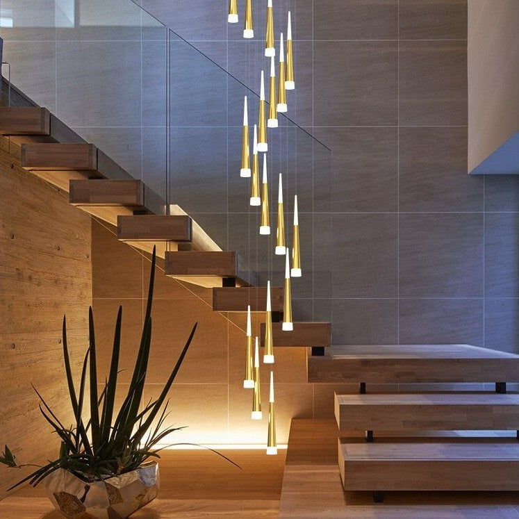 Denise Golden/Black LED Hanging Meteor Rain Staircase Chandelier