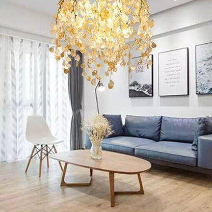 Modern Luxury Leaf Branch Crystal Chandelier Art Copper for Living/Dining Room/Bedroom