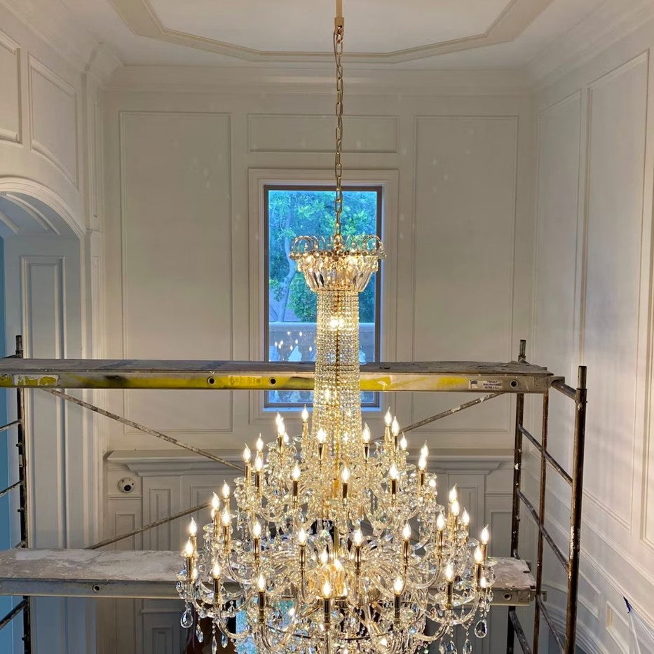Extra Large European-style Multi-layers Candle Luxury Crystal Chandelier Gold Art Foyer/Staircase Decorative Light Fixture