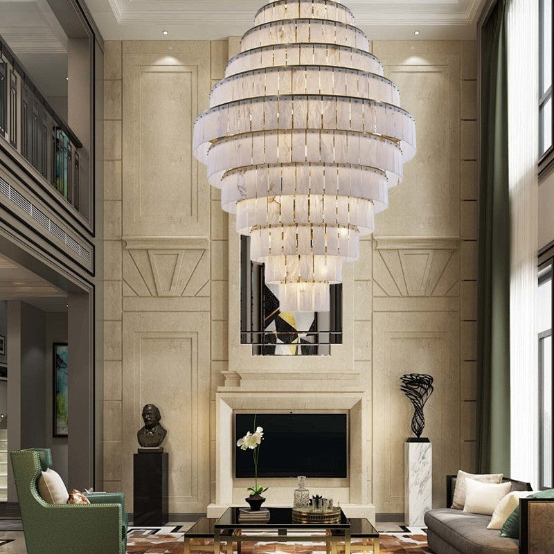 Stairwell Luxury Modern LED High Ceiling Large Alabaster Chandelier