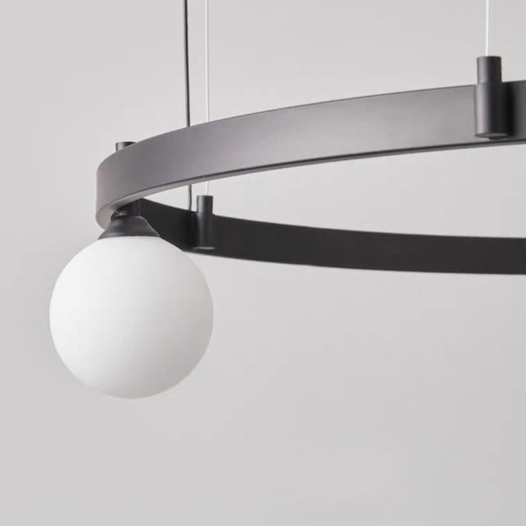 Oversized Minimalist Black Iron Ring Glass Light Chandelier for Living/Dining Room