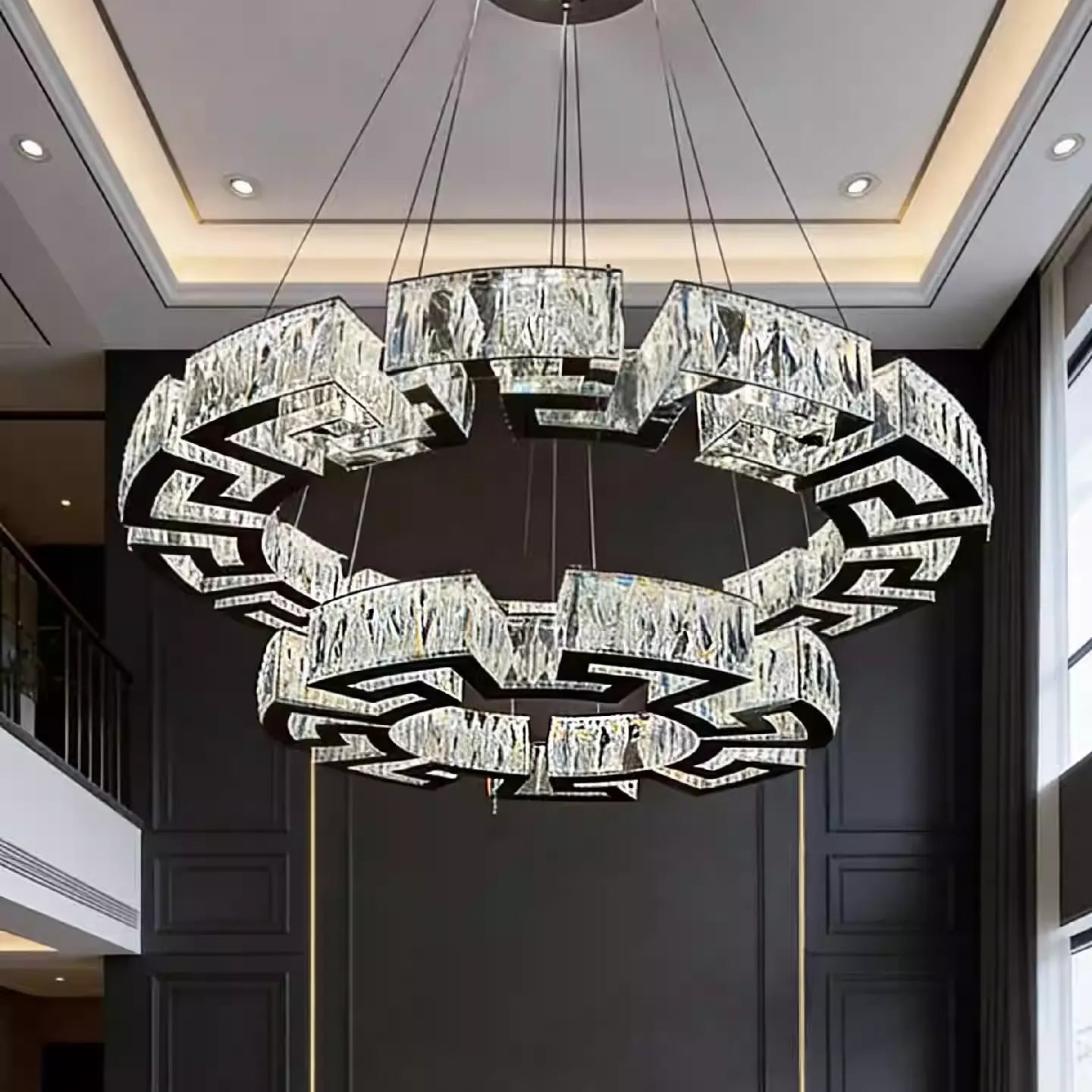 Modern Round Gear/Rectangular Mazes Crystal Chandelier