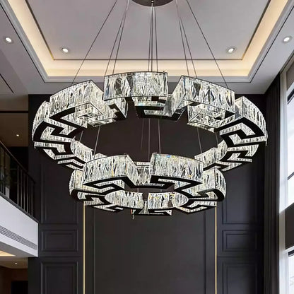 Modern Round Gear/Rectangular Mazes Crystal Chandelier