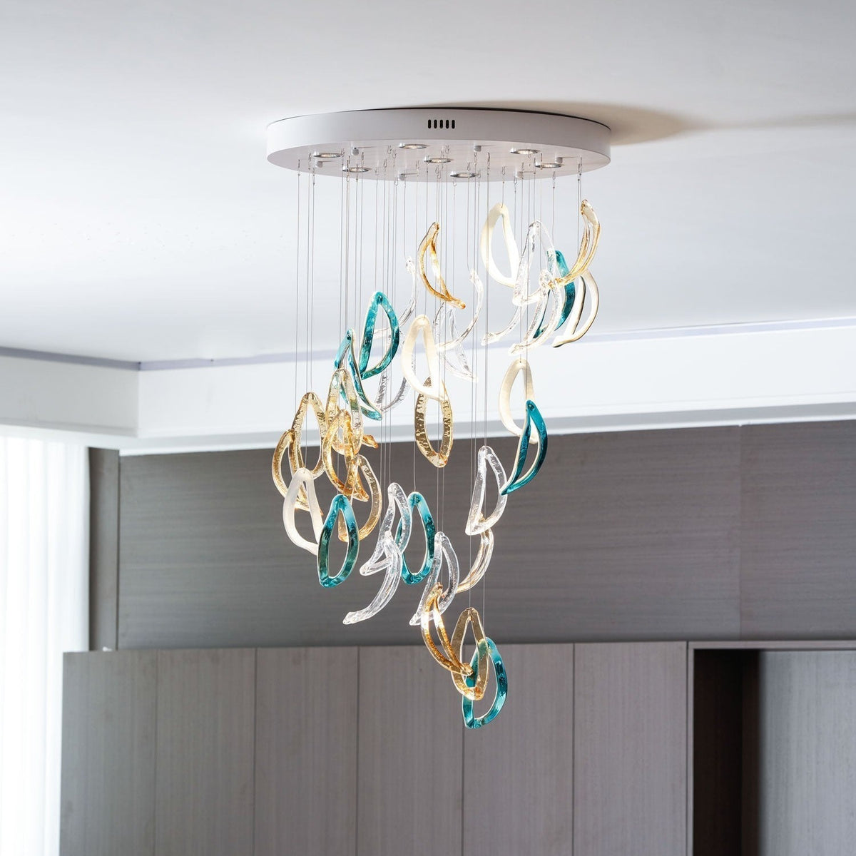 Galaxy Aqua Ripple Glass Meteor Shower Crystal Spiral Chandelier