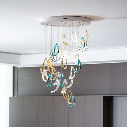 Galaxy Aqua Ripple Glass Meteor Shower Crystal Spiral Chandelier