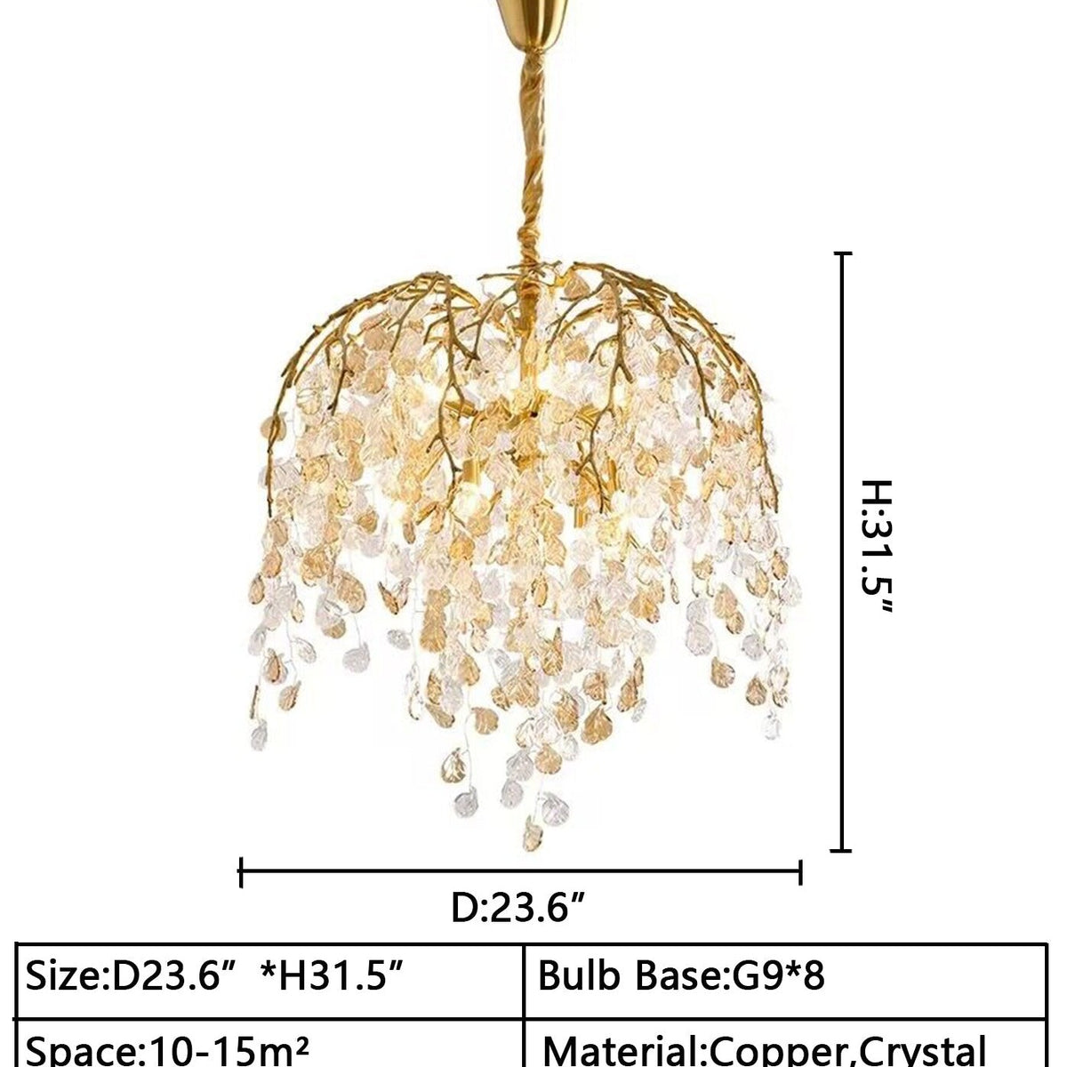 Modern Luxury Leaf Branch Crystal Chandelier Art Copper for Living/Dining Room/Bedroom