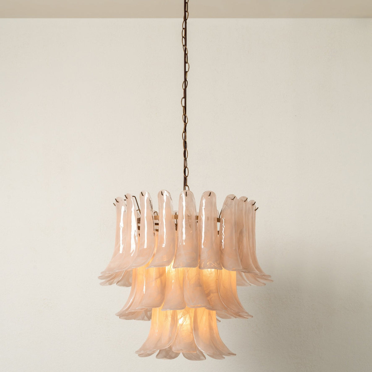 Lonso Taupe Mid-Century Brass & Glass Chandelier – Vintage Glam