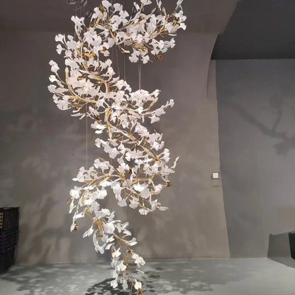Ginkgo Leaf Ceramics Large Chandelier 110'' 118'' 157''H
