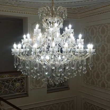 Oversized European Chrome Classic Candle Branch Crystal Chandelier for 2-Story/Duplex Buildings