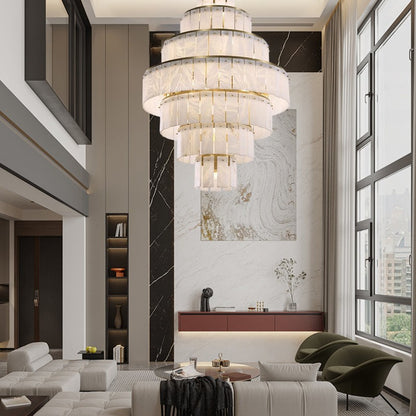 Stairwell Luxury Modern LED High Ceiling Large Alabaster Chandelier