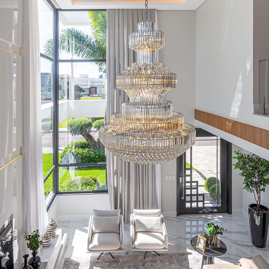 Modern Gold Foyer Extra Large Crystal Chandeliers Round Luxury Ceiling Light Fixture