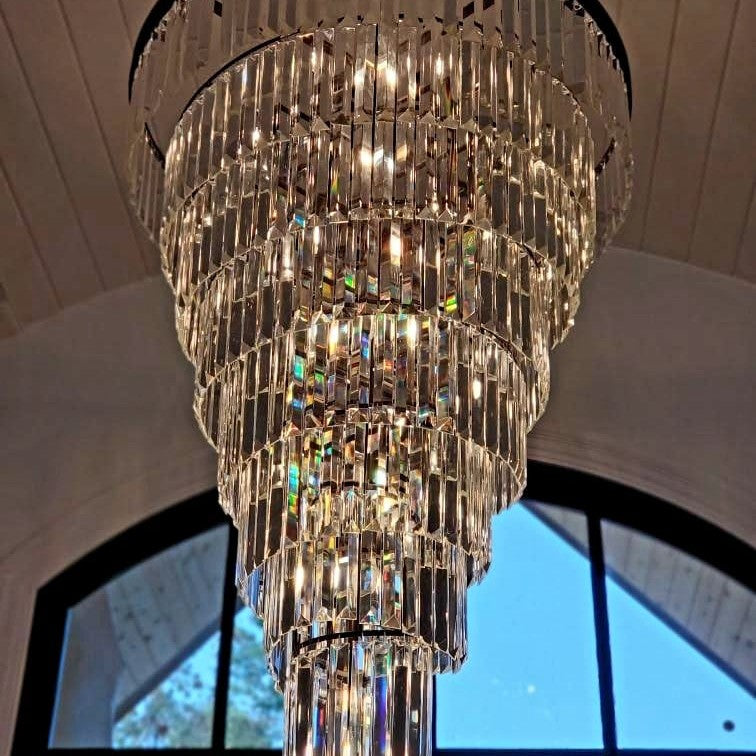 Extra Large Multi-Tiered  Spiral Crystal Chandelier In Black Finish