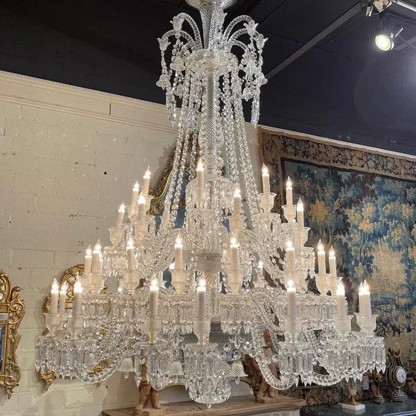 Light Luxury Classic Long Version Tiered Candle Light Crystal Chandelier for High-ceiling Rooms/Living Room