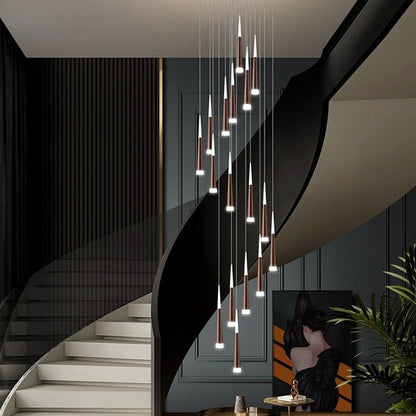 Denise Golden/Black LED Hanging Meteor Rain Staircase Chandelier