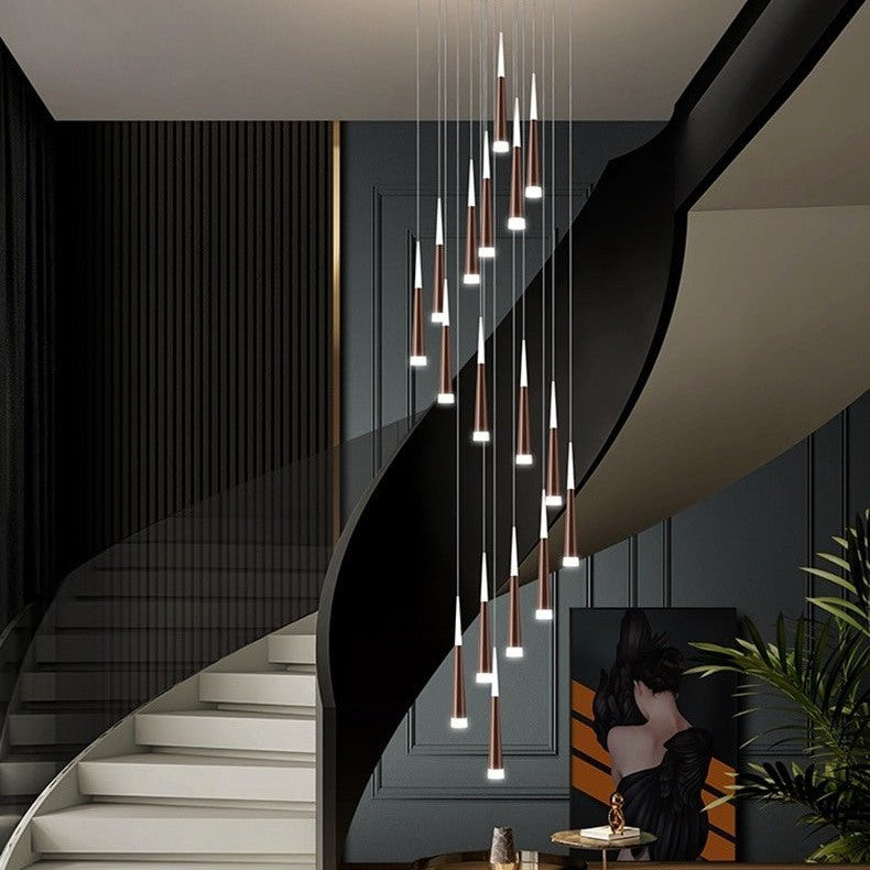 Denise Golden/Black LED Hanging Meteor Rain Staircase Chandelier