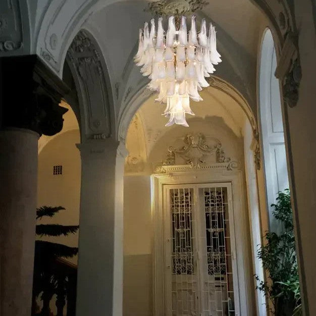 Modern Art 5/6-Tier Traditional Italian Mid-Century Petal Glass Chandelier