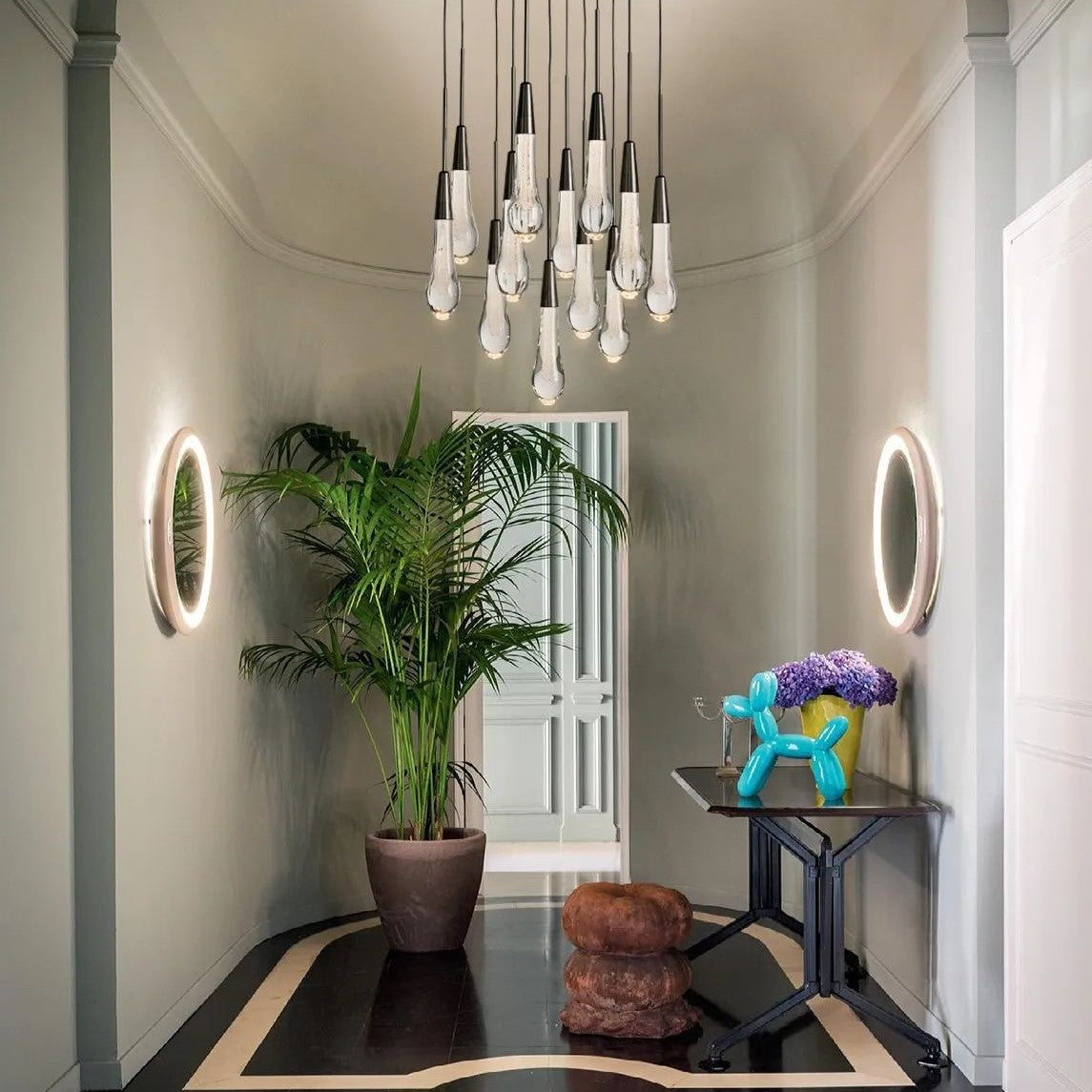 Round Seeded Glass Chandelier