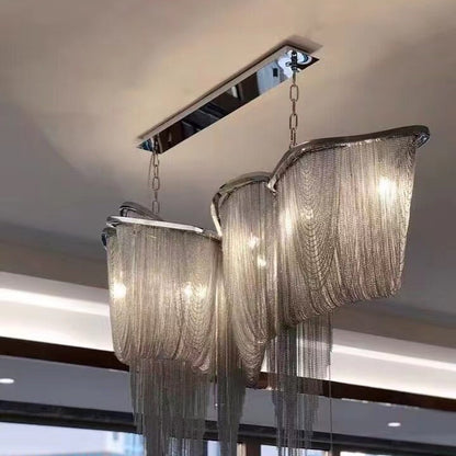 Luxury Tassel Linear Art Crystal Chandelier Italian Gold/Sliver Ceiling Dining Table Light Fixture