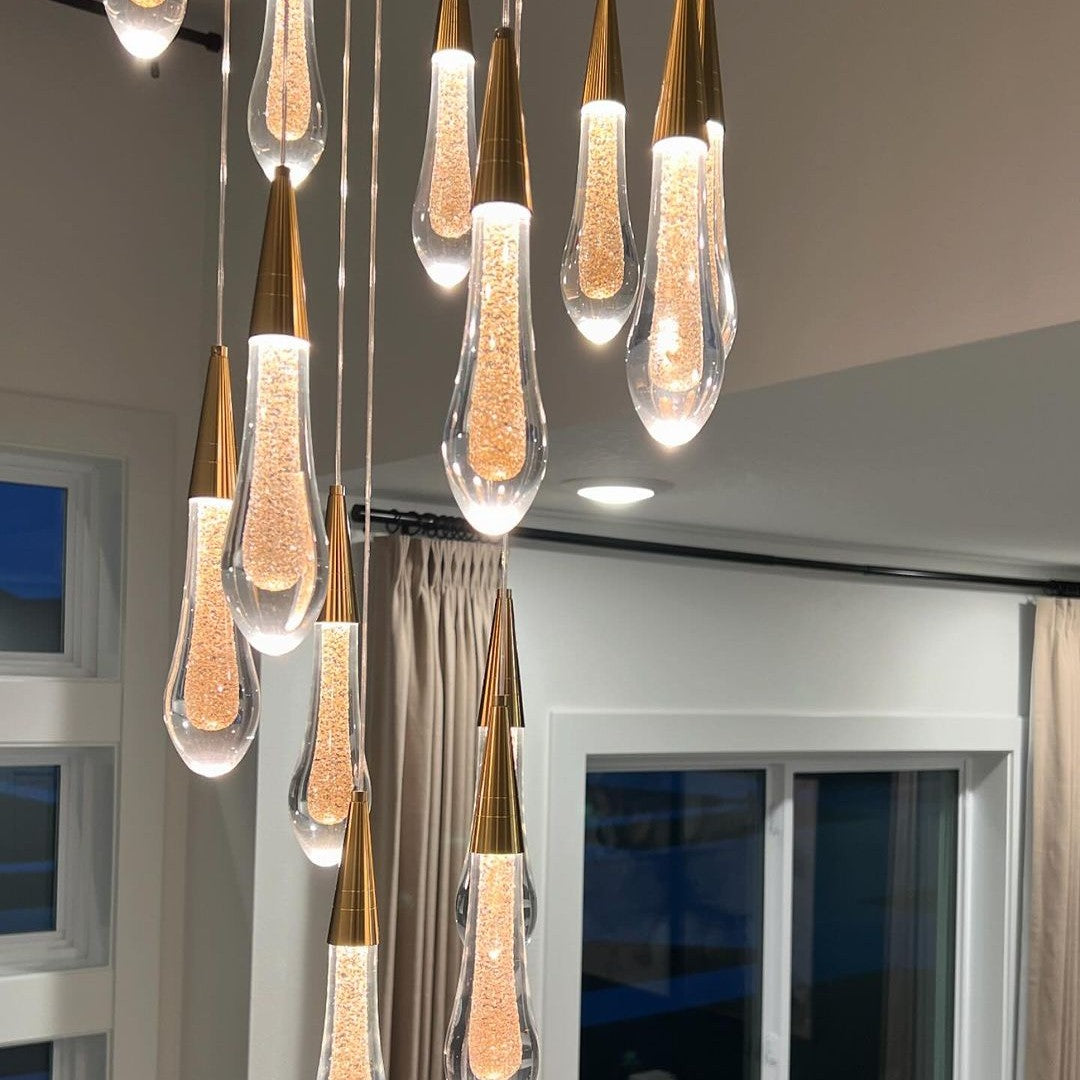 Modern Cascade Raindrop Round Spiral Crystal Chandelier for Staircase/Foyer