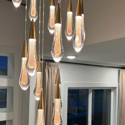 Modern Cascade Raindrop Round Spiral Crystal Chandelier for Staircase/Foyer