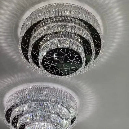 Oversized Modern Creative Flush Mount Round Multi-layers Crystal Pendant Chandelier for Living/Dining Room/Hallway