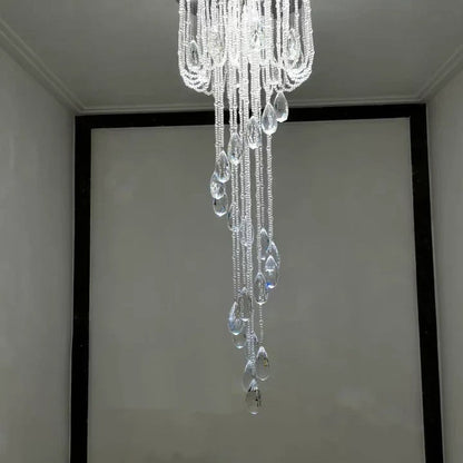 Oversized Modern Cascade Spiral Crystal Staircase Chandelier For Duplex Building