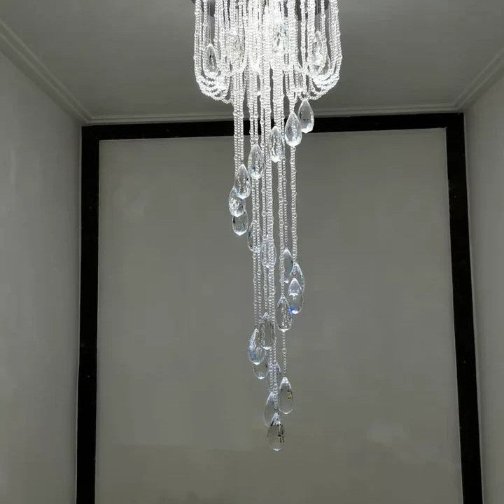 Oversized Modern Cascade Spiral Crystal Staircase Chandelier For Duplex Building