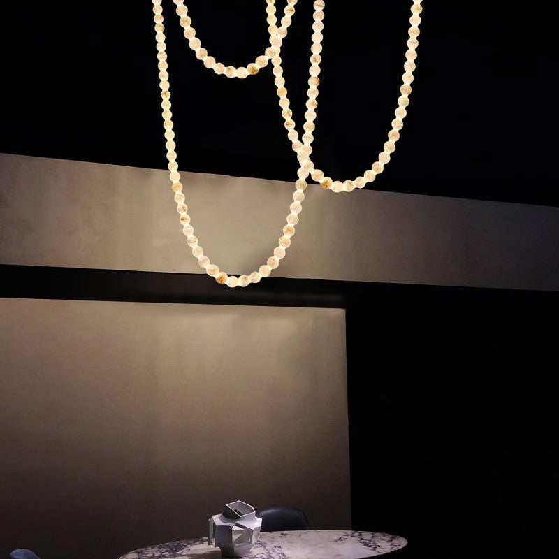Modern LED Natural Alabaster Globes Beads Hanging Chandelier Indoor Lighting Fixture