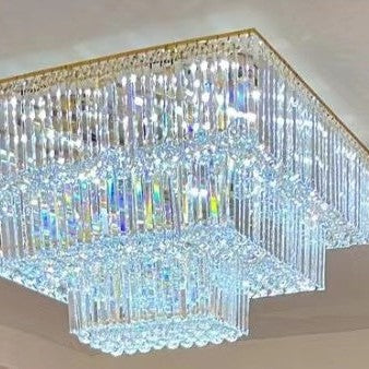 Square Crystal Ceiling Crystal Chandelier Light Fixture Three Layers
