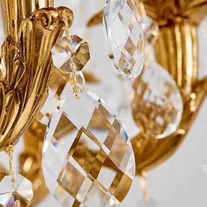 Baroque Luxury Full Copper Crystal Pendent Candle Chandelier for Entryway/Foyer/Dining Room