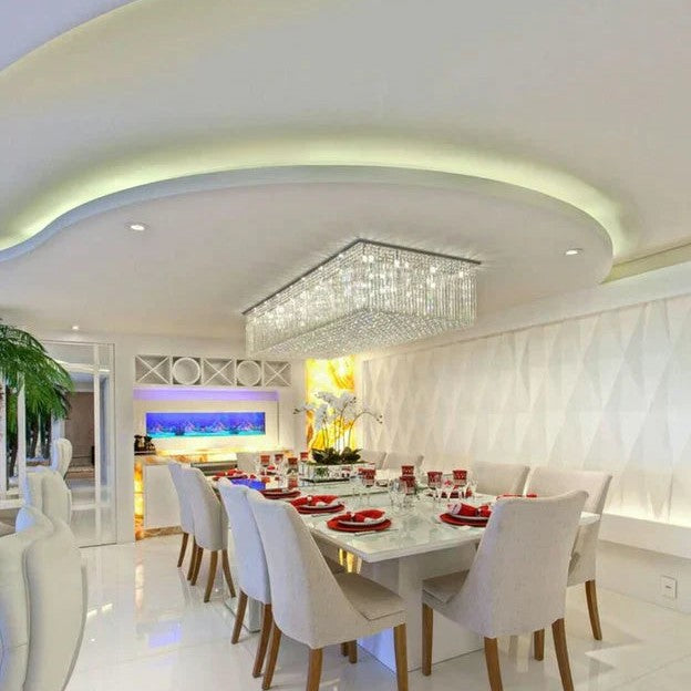 Luxury Rectangular Flush Mount Crystal Chandelier for Dining Room