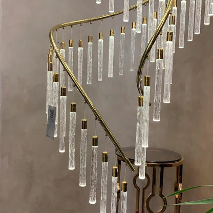 Luxury Spiral Bubble Crystal Stick Chandelier for Staircase/Foyer/High-ceiling