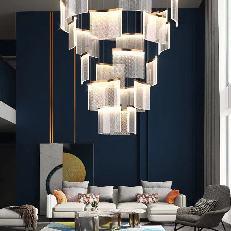 Designer Tile Chandelier For Foyer And High Ceiling Living Room