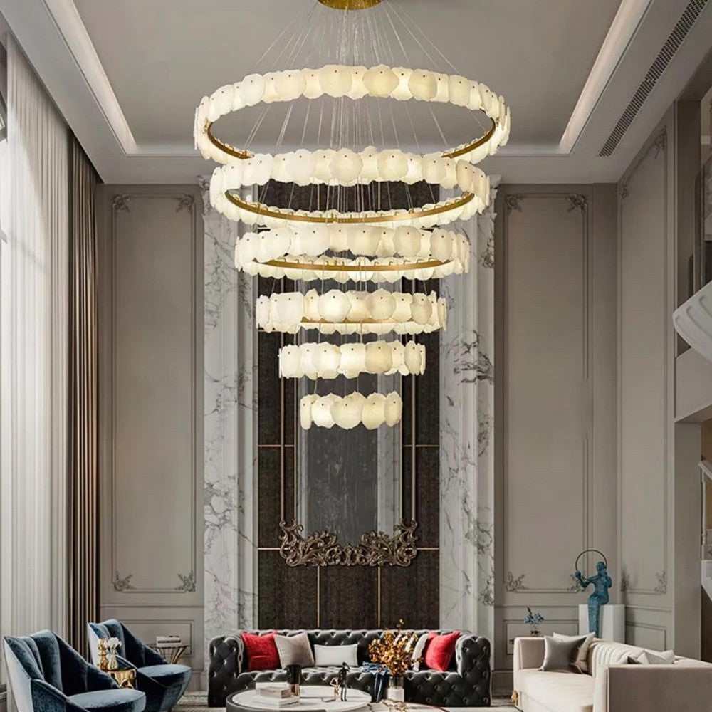 JC Tiered Circular Alabaster Chandelier