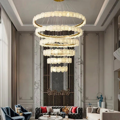 JC Tiered Circular Alabaster Chandelier