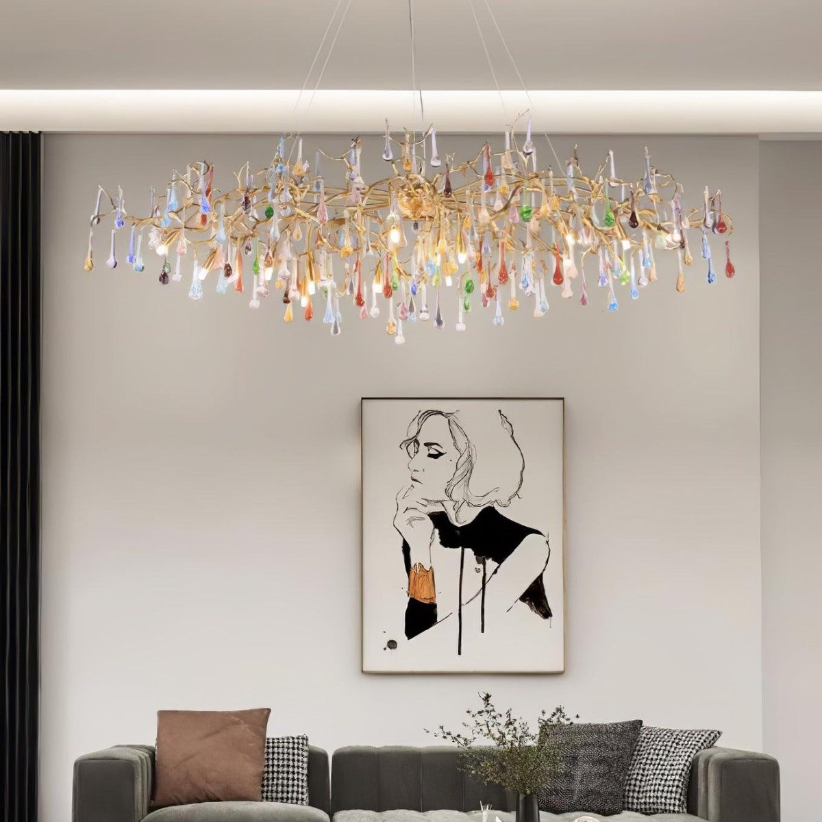 Colorful Raindrop Brass Branch Chandelier