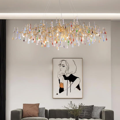 Colorful Raindrop Brass Branch Chandelier