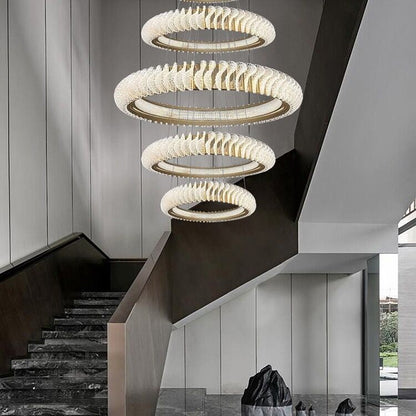 Extra Large Multi-layers Rings Crystal Chandelier Modern Art Waves Creative Pendant Light For High-ciling Foyer/Hallway/Staircase