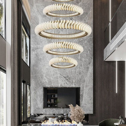 Extra Large Multi-layers Rings Crystal Chandelier Modern Art Waves Creative Pendant Light For High-ciling Foyer/Hallway/Staircase