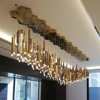 Bellini Rectangular Tri-Tone Tubular Pendant Light Chandelier
