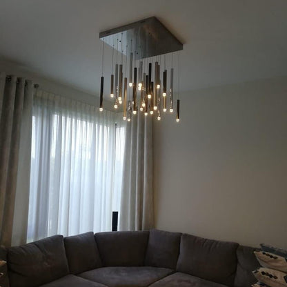 Bellini Rectangular Tri-Tone Tubular Pendant Light Chandelier