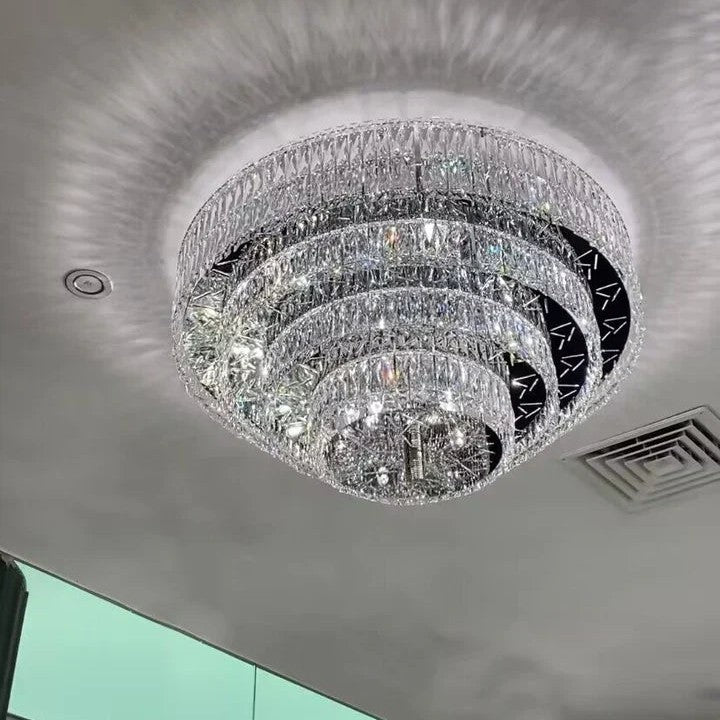 Oversized Modern Creative Flush Mount Round Multi-layers Crystal Pendant Chandelier for Living/Dining Room/Hallway