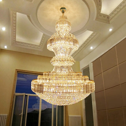 Luxury Extra Large Round Ceiling Lighting Fixture Stately Crystal Chandelier For Foyer Entryway/ Entrance