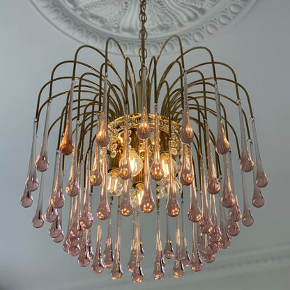 Vintage – Murano Teardrops Chandelier – 70s – Pink prisms