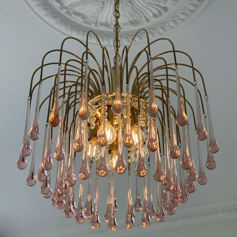 Vintage – Murano Teardrops Chandelier – 70s – Pink prisms