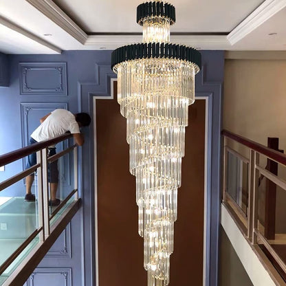Classic Large Multi-layered Spiral Crystal Chandelier for Foyer/ Staircase