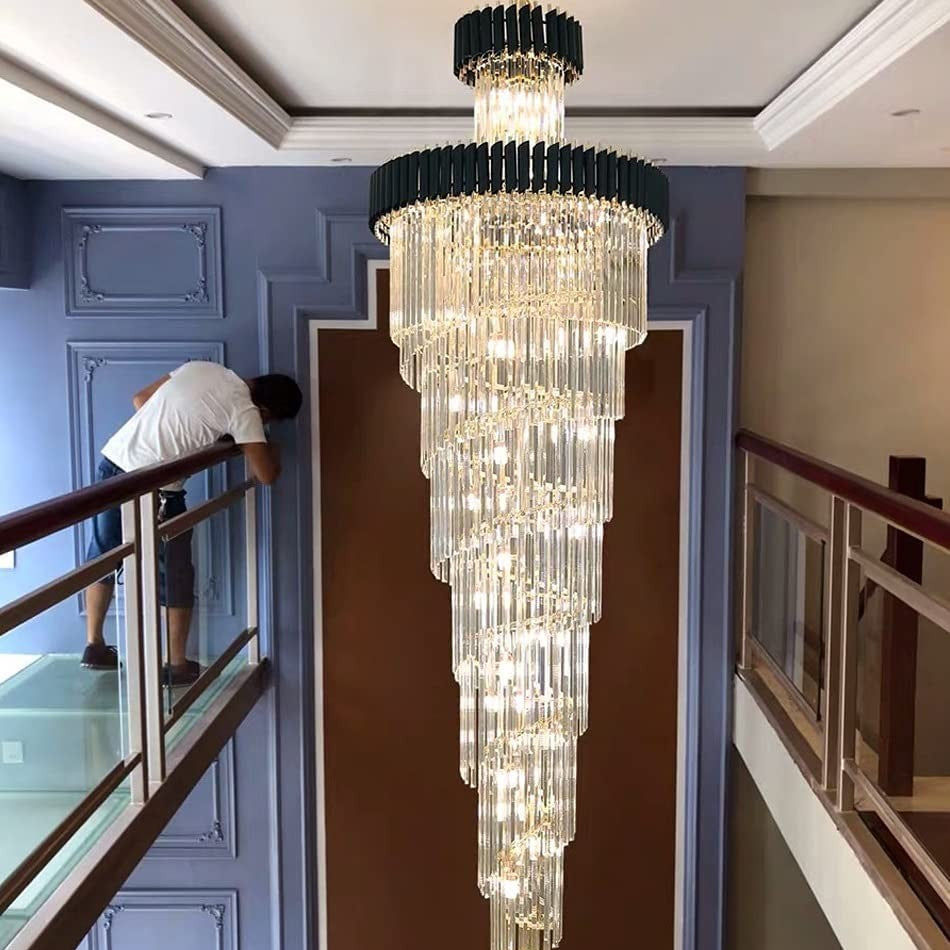 Classic Large Multi-layered Spiral Crystal Chandelier for Foyer/ Staircase