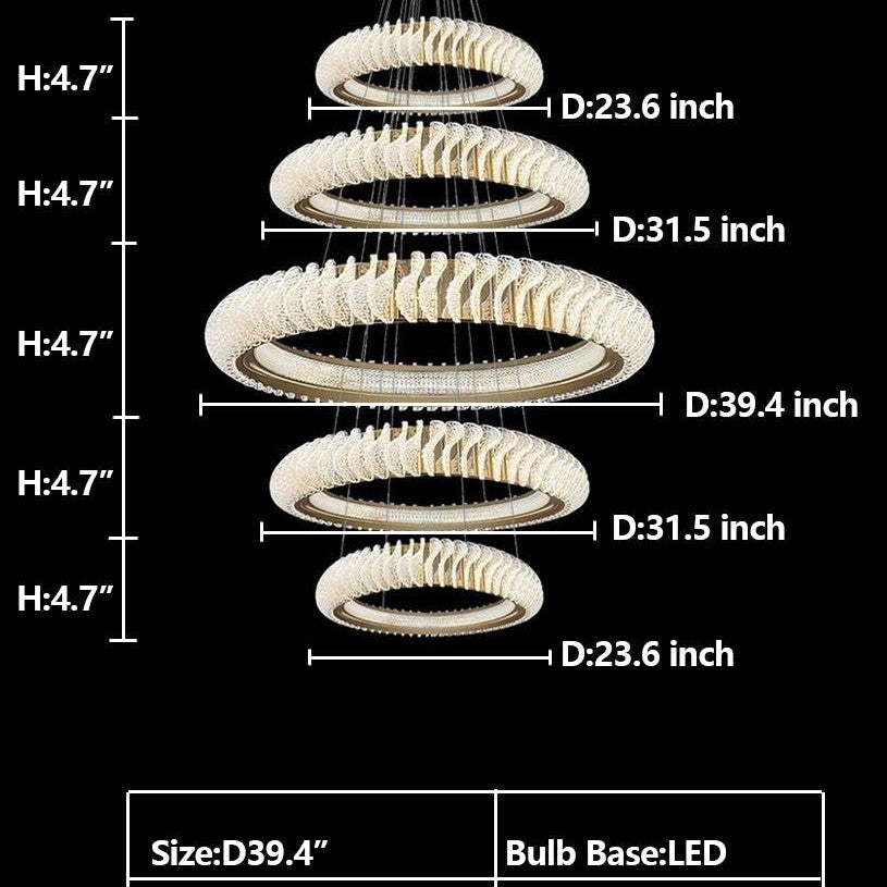 Extra Large Multi-layers Rings Crystal Chandelier Modern Art Waves Creative Pendant Light For High-ciling Foyer/Hallway/Staircase
