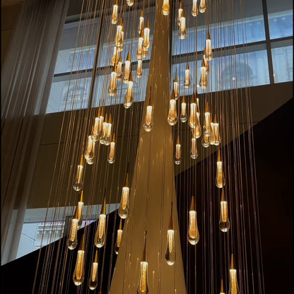 Modern Cascade Raindrop Round Spiral Crystal Chandelier for Staircase/Foyer