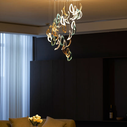 Galaxy Aqua Ripple Glass Meteor Shower Crystal Spiral Chandelier